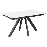 Стол Киото-1С 140х85 (+40) (царга Чёрный/МДФ+PVC Чёрный/White marble) + Нога №100Е (черный)