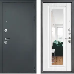 Дверь мет. ДВЕРНОЙ КОНТИНЕНТ Гарант-1 (Рубикон) зеркало 860х2050 "Пр" Металл серебро антик/МДФ сандал белый