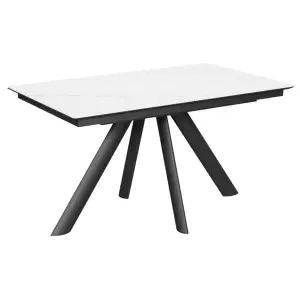 Стол Киото-1С 140х85 (+40) (царга Чёрный/МДФ+PVC Чёрный/White marble) + Нога №100Е (черный)
