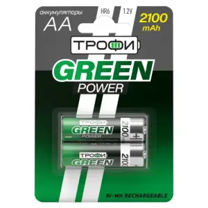 Аккумуляторная батарея HR6(АА) NiMH(никель-металлгидридные) 2100mAh (уп. блистер 2шт) Трофи GREEN POWER
