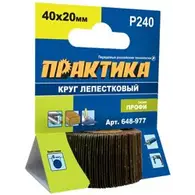 Круг лепестковый веерный с оправкой 40х20мм, P240, хвостовик 6 мм, серия Профи, ПРАКТИКА